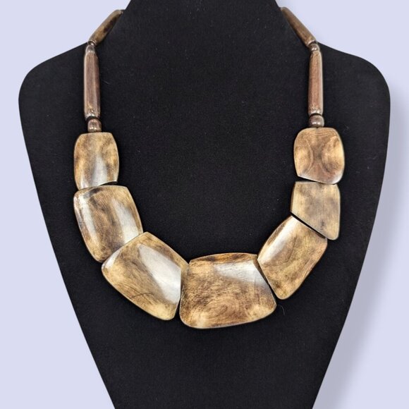 Vintage Brown Faux Horn Statement Necklace - Picture 3 of 6
